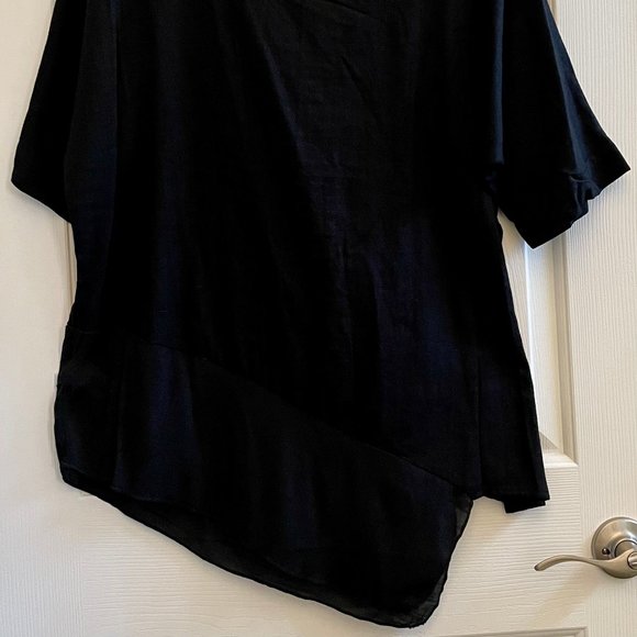 NWT MELISSA PAIGE WOMAN'S BLACK TOP BLOUSE 3/4 SLEEVE BANDING ANGLED HEM SZ M - Picture 5 of 7